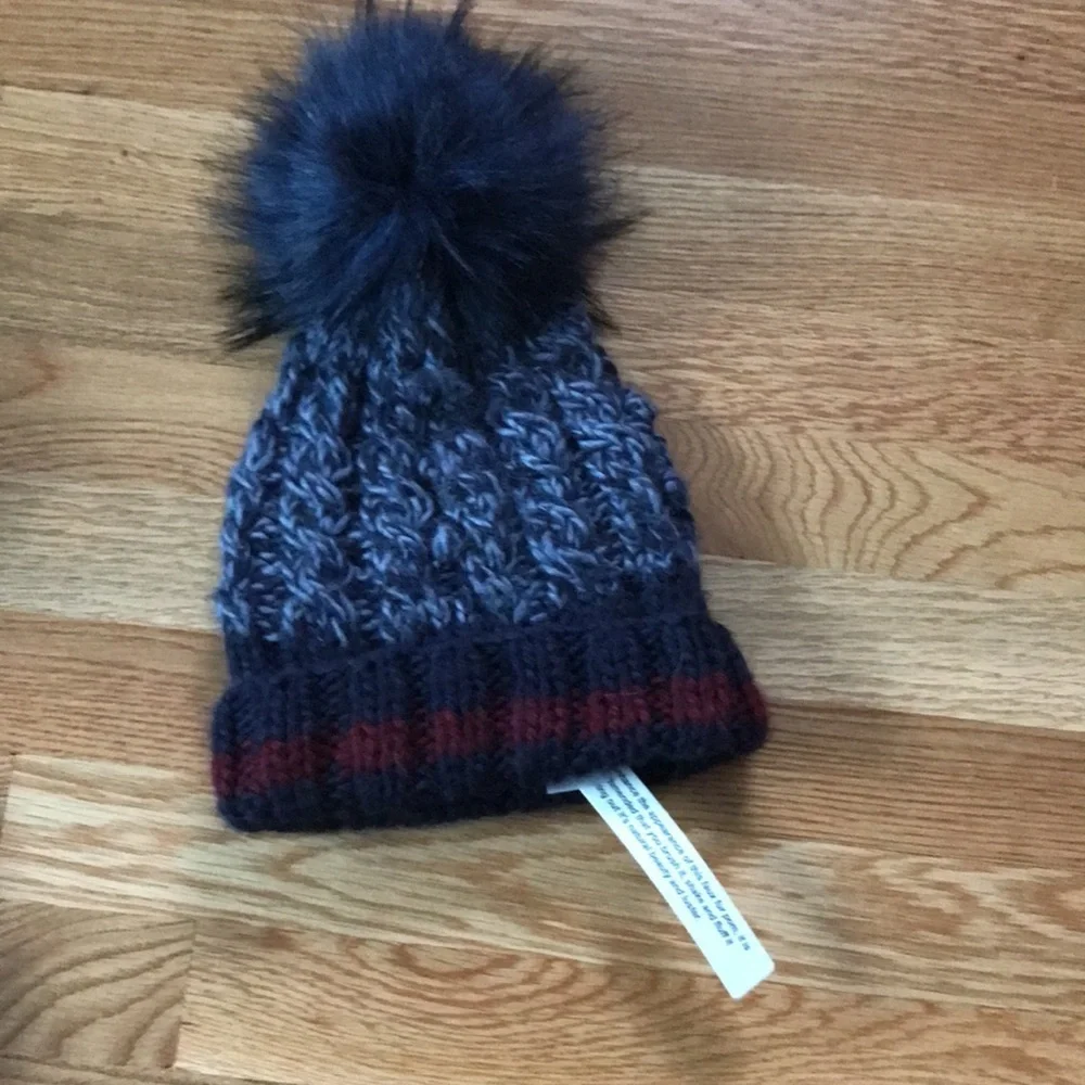 NWT Free People Happy Trails Stripe Pom Beanie Blue